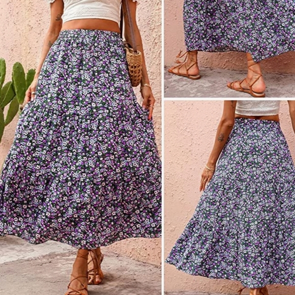 NWT KIRUNDO Summer High Waist Boho Floral Print Pleated Maxi Skir - Picture 2 of 9